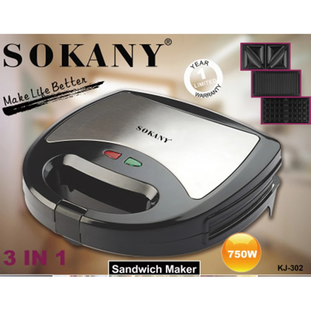 Electric 3-in-1 Sandwich Maker, Breakfast Grilled Cheese Bacon & Steak with Non-stick Plate, LED Indicator, Cool Touch Handle