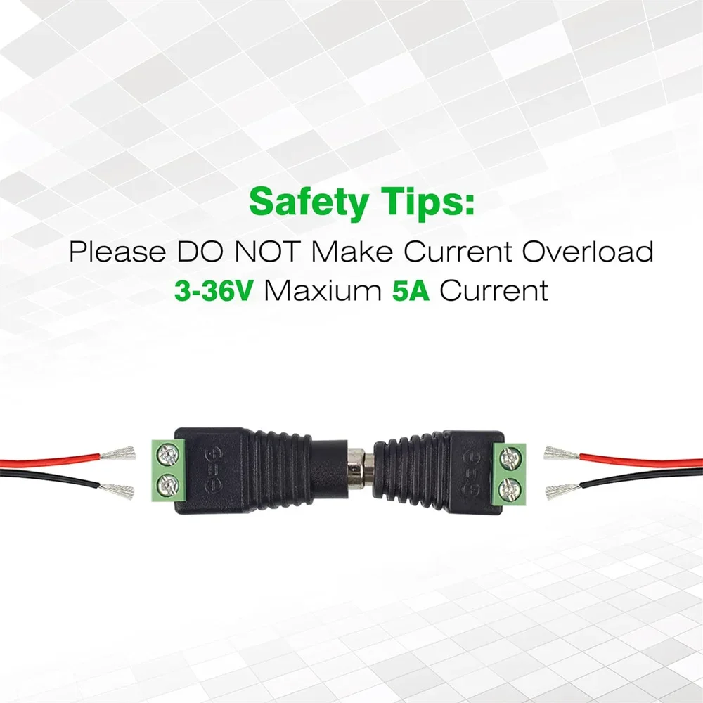 Male and Female Welding-Free DC Plug 5 Pairs 5.5*2.1mm Female Head Green Terminal Monitoring Power Plug Push-But