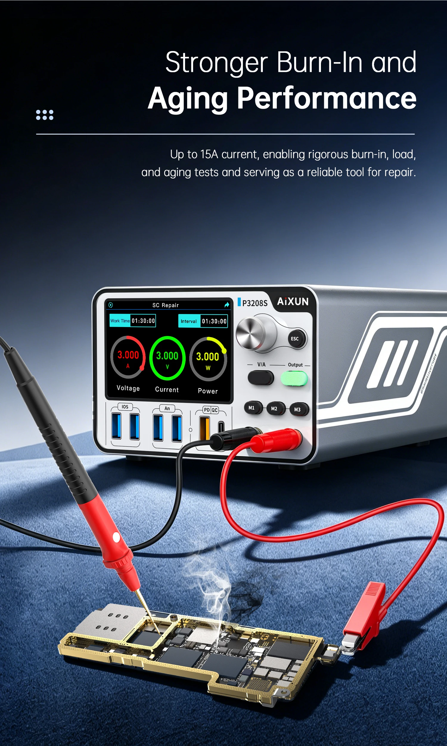 AIXUN P3208 스마트 조정형 전원 공급 장치 320W/6G-14PM 배터리 지원 ProTools/원키 부팅/전자 수리용 전원 공급 장치