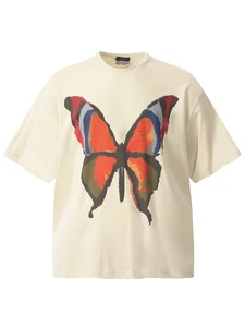 6 Colors Butterfly Print 100% Cotton Summer Tshirts for Men and Women Short Sleeve Baggy Casual T-shirt Oversized Top Tees