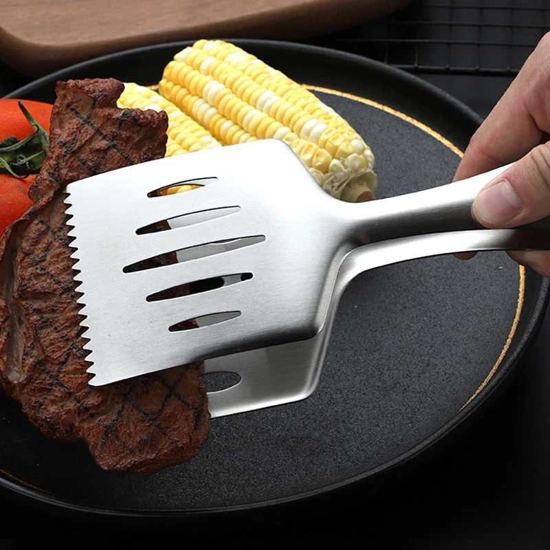 Espátula de acero inoxidable para freír carne, pinzas para asado, barbacoa, pan, carne, pala para fugas, Clip drenaje, utensilios de cocina| - AliExpress
