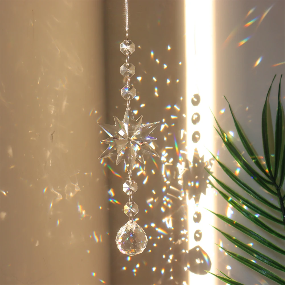 Snowflake Rainbow Maker Crystal Sun Catcher Prism Hanging Window Crystal Light Catcher Jewelry Wind Chimes Home Christmas Decor