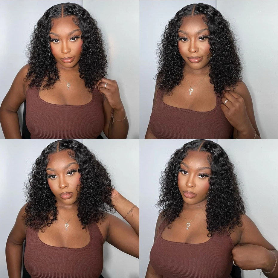 Deep Wave Curly Human Hair 13x4 Short BOB Wigs Transparent Lace Wig PrePlucked 4x4 Remy Lace Closure Wig Wigs For Women