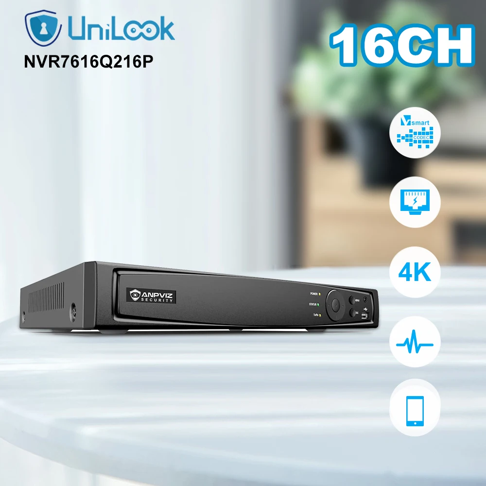 Unilook 4K 16Ch Poe Nvr Hikvision Oem Nvr Ds-7616Ni-Q2/16P Videoregistratore Di Rete Telecamera Ip Sistema Cctv Uscita Video Hd Vista P2P