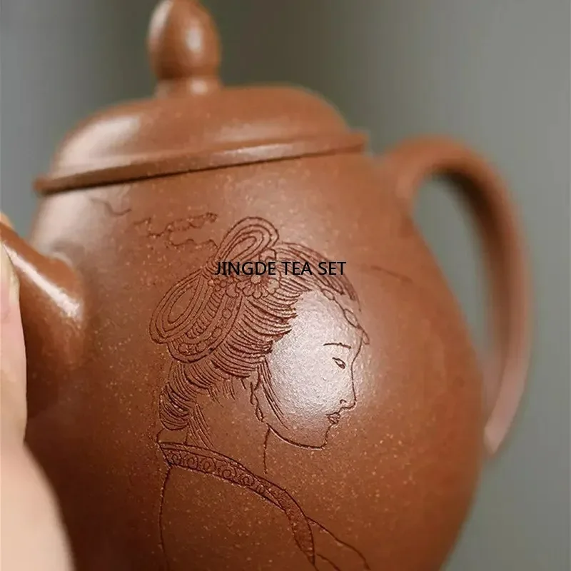 180ml Yixing Yixing Zisha teapot handmade figure pattern beauty tea infusion pot Kung Fu tea set