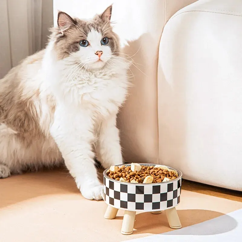 Cat Bowl Cats And Dogs Simple Polka-dot Stainless Steel Pet Tall Bowl Drinking Water Anti-overturn Water Bowl Food Bas pet food bowls