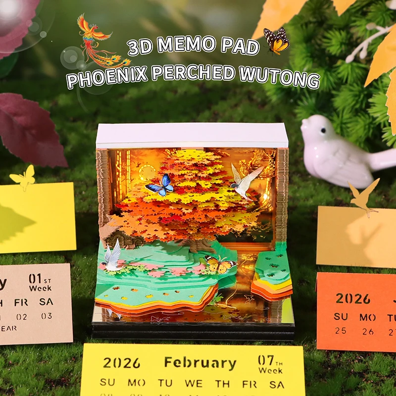 【W】타임피스 캘린더 2026 LED 조명이 있는 데스크 캘린더 3D 떼어내는 캘린더 종이 조각 예술 메모장 메모패드 선물 크리스마스