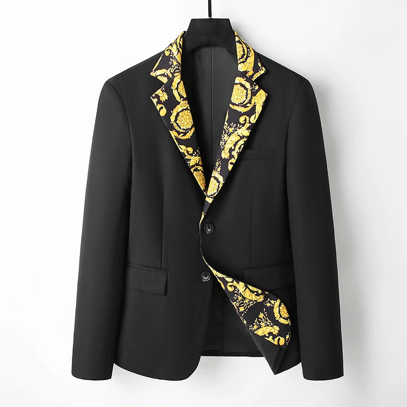 

High Quality Male Cargo Jackets Men Autumn Coats Balck Gold Floral Print Jackets Casual Blazers Jackets And Coats Blazer Hombre