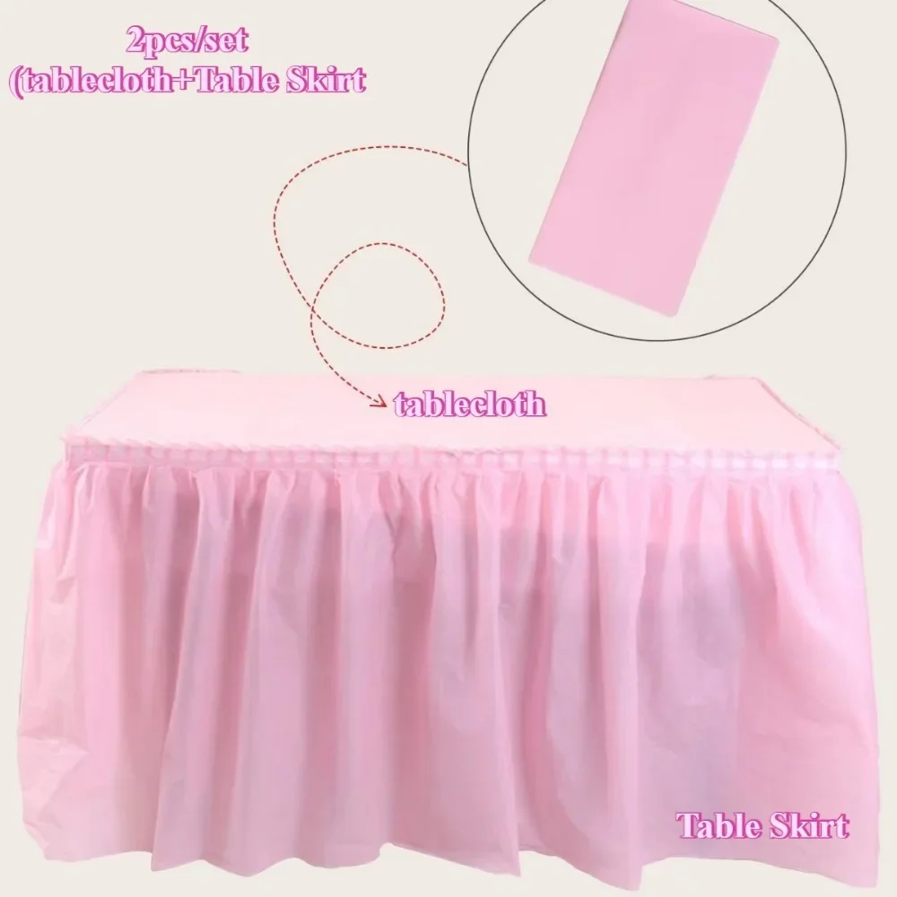 2pcs/set Tablecloth Set Disposable Solid Color Table Cover Table Skirts for Happy Birthday Party Wedding and Festival Decoration