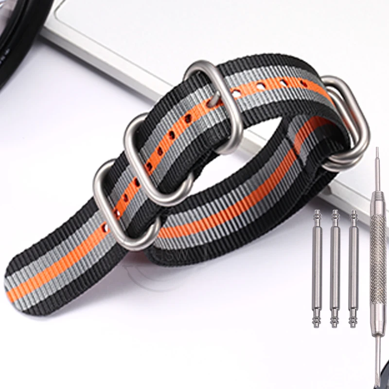 Heavy Duty Nylon Strap with Five-Ring Buckle - Canvas Watch Bracelet