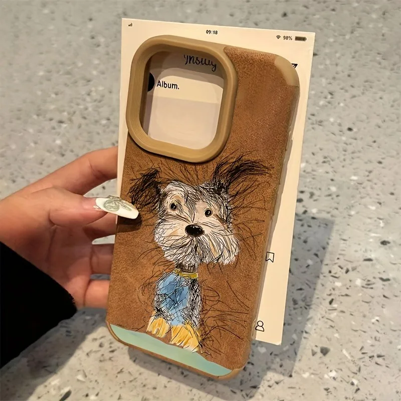 Cute Dog Cat Suede Bonded Leather Phone Case For iPhone 17 11 thumbnail 2