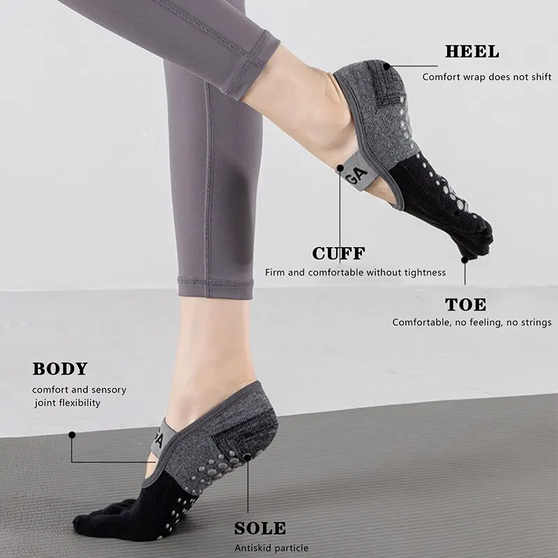 Yoga Socks Women Five Finger Socks Professional Non-Slip Breathable Indoor Dacing Fitness Pilates 2 Pairs yoga socks