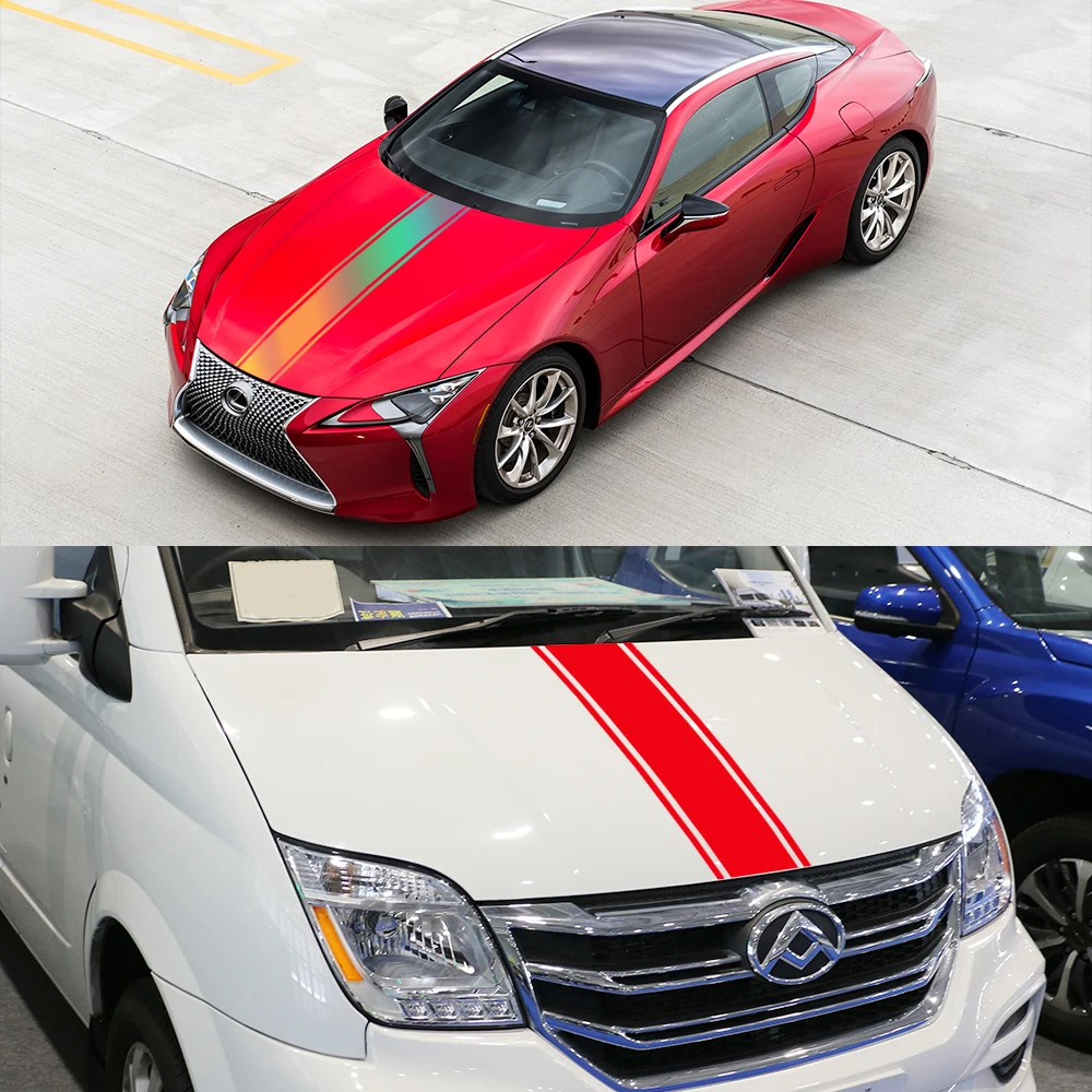Verschiedene Größen Auto Motorhaube Abdeckung PVC Aufkleber Grafiken Mode Streifen Vinyl Film Aufkleber Körper dekoration Auto Geländewagen Tuning Zubehör – Detail 4