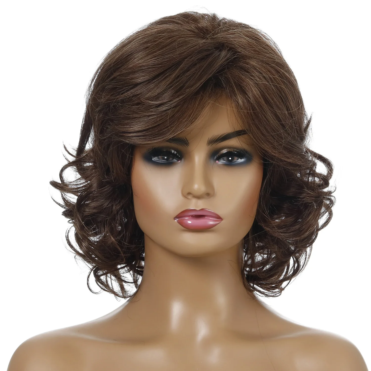 Short Brown Wave Bob Synthetic Wigs Blond for Women Natural Bangs Heat Resistant Wig Daily wear Cosplay Curly hair