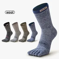 Merino Wool Five Finger Sports Socks Sweat Absorption Anti-odor Autumn Winter Towel Base Terry Long Tube Split Toe Socks