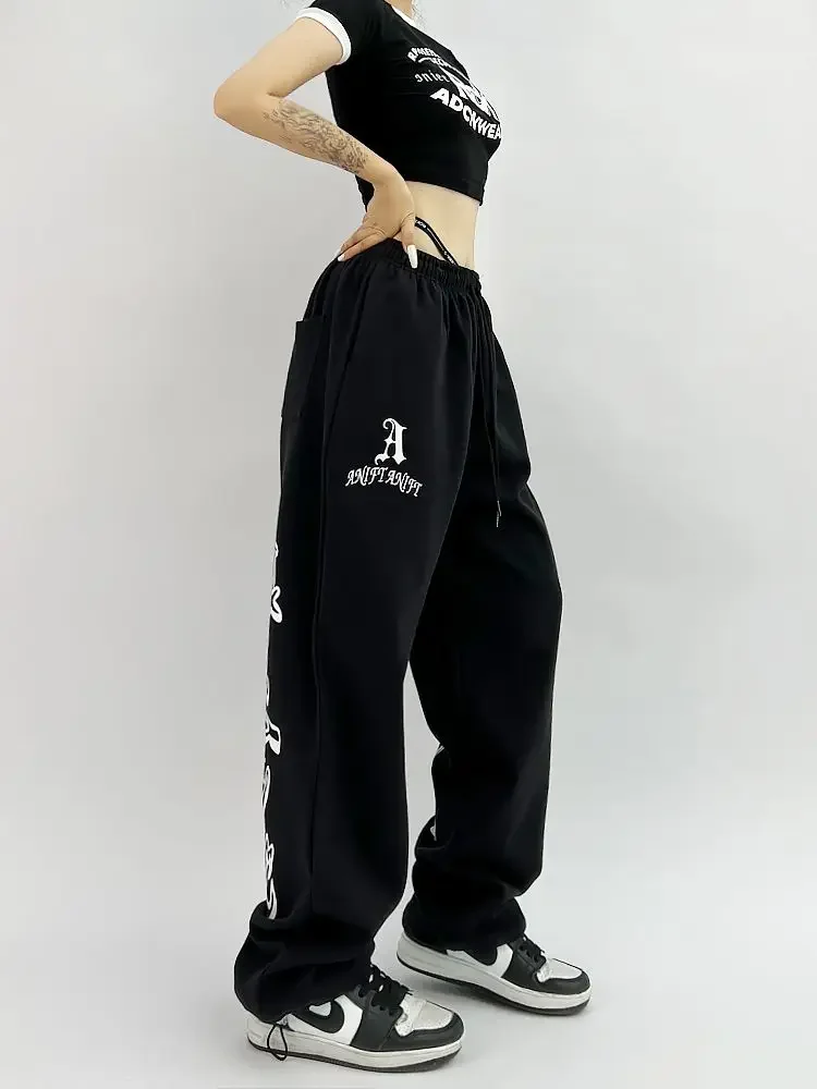 Deeptown Hip Hop Gothic Black Jogging Sweatpants Oversize Y2K Grunge Kpop Baggy Trousers Harajuku Graphic Wide Leg Sports Pants