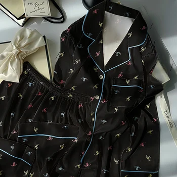 الكورية نمط عادية طباعة المرأة منامة متعة طباعة الدانتيل الصلبة تصميم 2 قطعة مجموعة منامة الخريف الشتاء جديد 2025 المتسكعون الموضة 2