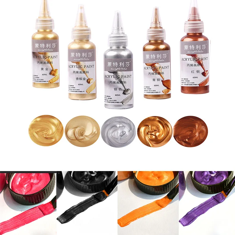 60/100ML 메탈릭 방수 페인트 아크릴 페인트 Pearlescent 블루 오렌지 레드 DIY 부처님 이미지 벽 철 도어 방청 ..