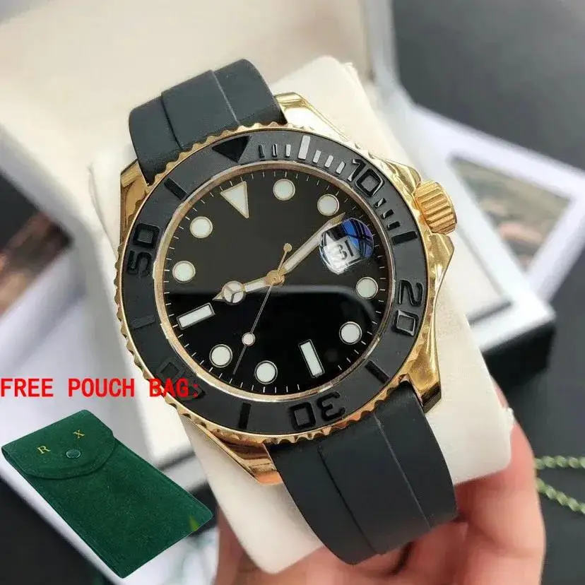 

Luxury Men's Watch Automatic Mechanical Fashion Stainless Steel Black Rubber Rose Gold Sports Waterproof Watch Ceramic Bezel