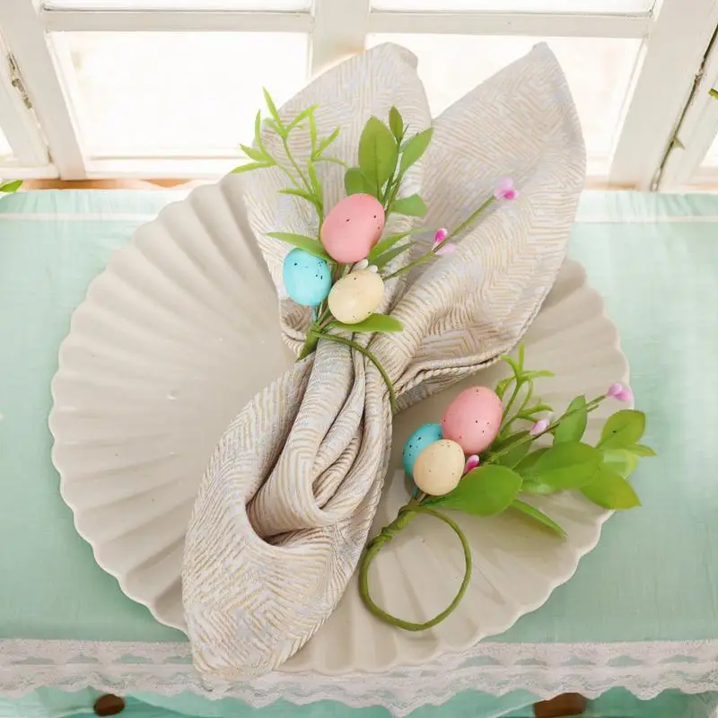 Napkin Buckle Hoop Easter Bunny Eggs Napkin Holders Spring Home Decor Artificial Plants Buckles 2025 Happy Easter Party Supplies