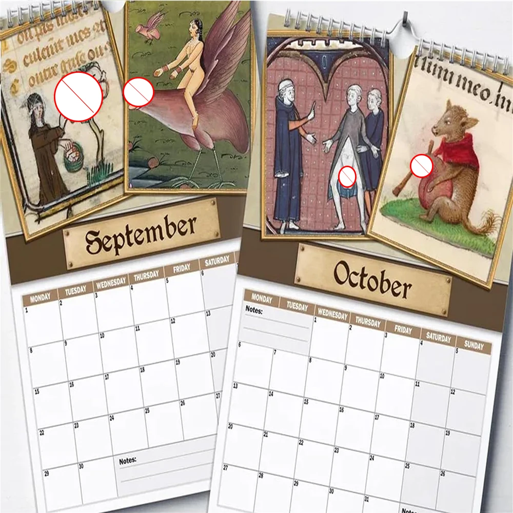 2026 Medieval Humor Wall Calendar Bawdy Historical Art for History s Perfect Gag Gift for Prankster Friends 1/2pcs