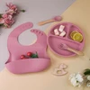 4PCS Baby Soft Silicone Dininer Plate Solid Cute Cartoon Children Dishes Suction Toddle Training Tableware Kids Feeding Bowls 1