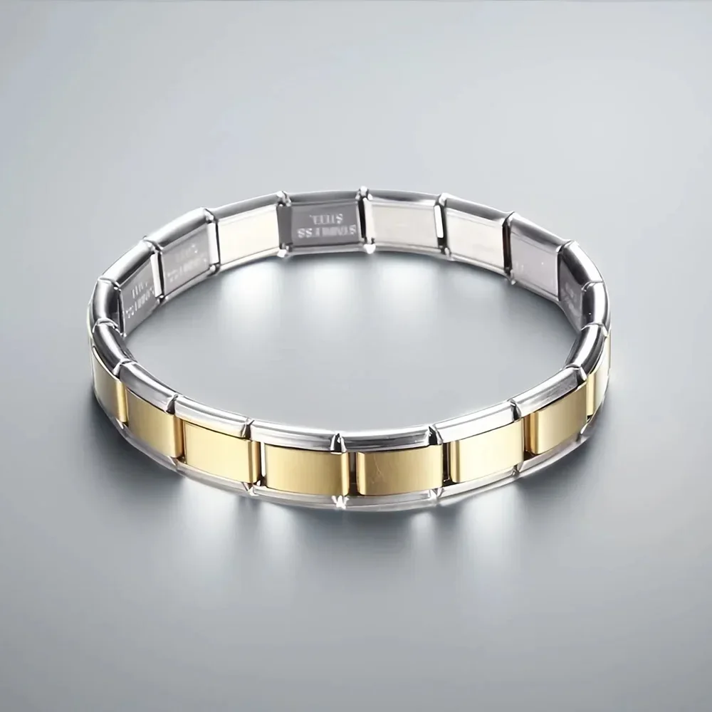 Italienisches Charm-Gliederarmband für Damen und Herren, 9 mm breit, silber- und goldfarben, Edelstahl, zum Selbermachen von Schmuck, Großhandel_voghion.com
