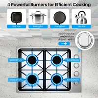 Gas Cooktop, SIMOE Gas Stove Top Bulit-in with 4 Burner, Stainless Steel, NG/LPG Convertible Gas Hob with Cast Iron Grill/Griddl 2