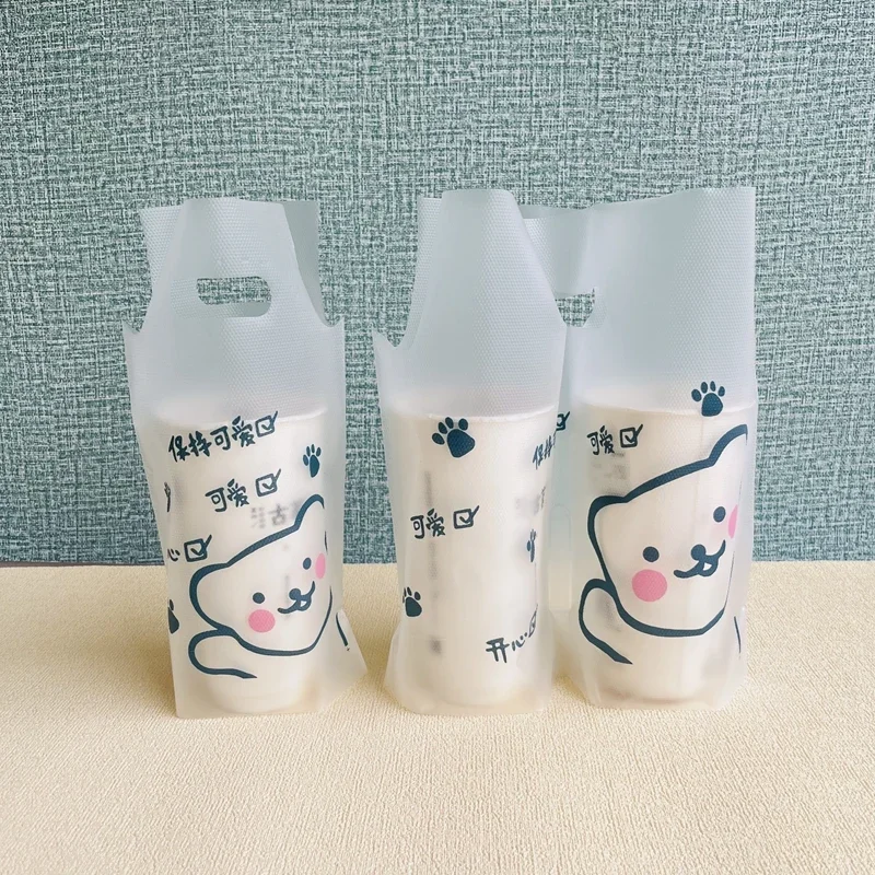 100pcs Milk Tea Plastic Packing Bag for Takeaway drinks Beverage Packaging Bag New Cartoon Disposable Single Cup Double Cup Bag 3