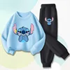 Long Sleeved Children's Pullover Long Pant Two Piece Sets Spring New Boys' Hoodies Set Kids Breathable Sweatsuit Disney Stitch 1