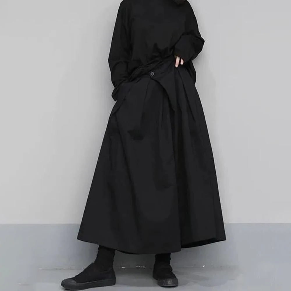 Gothic Dark Style Loose Cropped Hakama Wide Leg Pants For Men