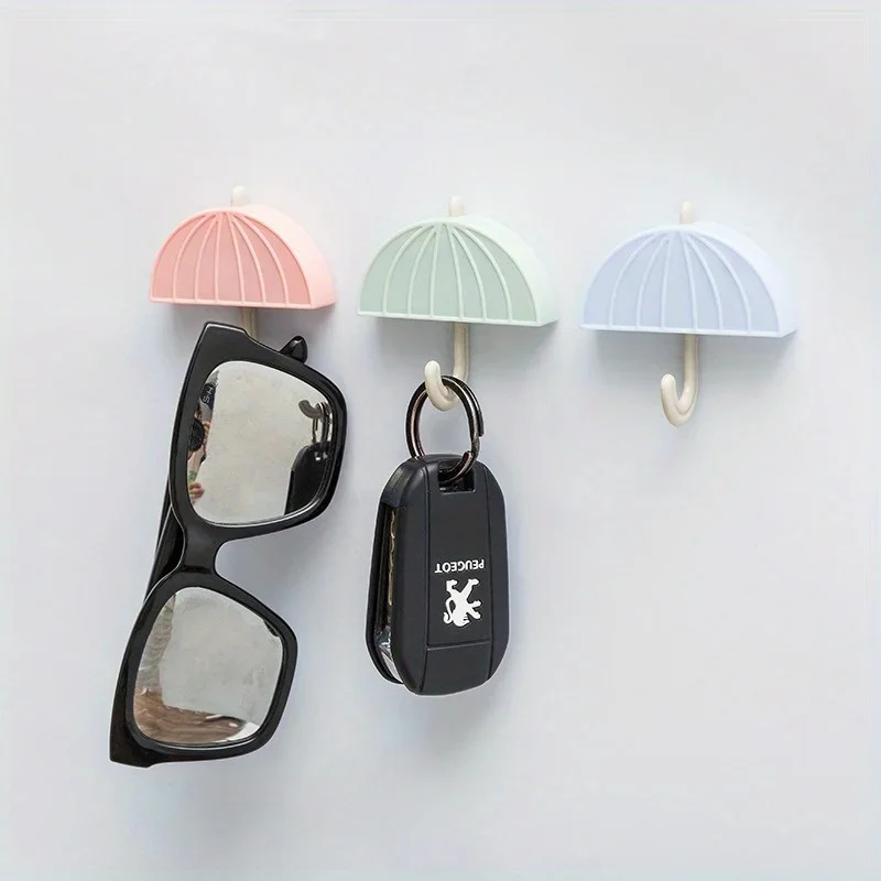 3Pcs Random Color Creative Home Hooks Umbrella Shape Adhesive Style Wall Key Hook for Small Items Decor 5