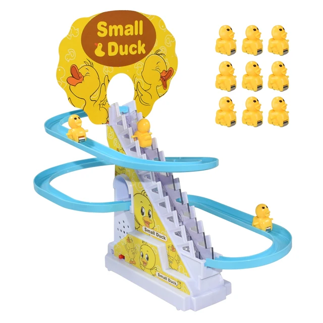 DIY Rail Racing Track Electric Small Duck Climbing Stairs Toy Pig Action Figures Toys Music Roller Coaster Toy For Kids Gift 1
