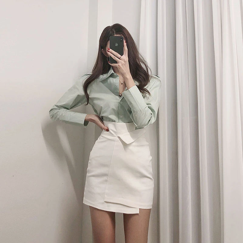 short skirt Casual Women's White Irregular A-line Hip Skirt High Waist Slim Solid Short Above Knee Mini Skirt Trendy Sweet Preppy Style XL black midi skirt