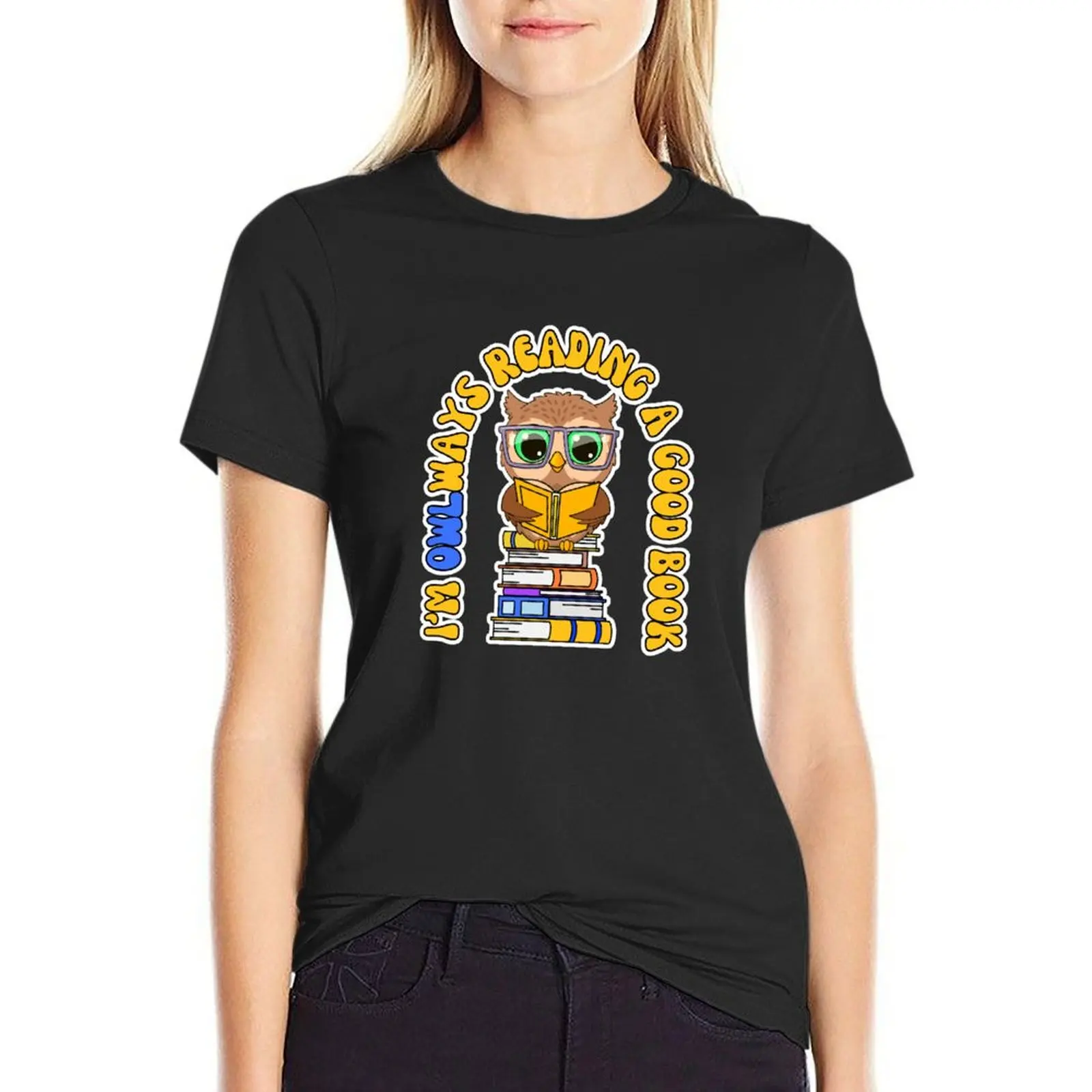 

Owl Reading T-shirt summer tops kawaii clothes cute tops new edition t shirts for Women