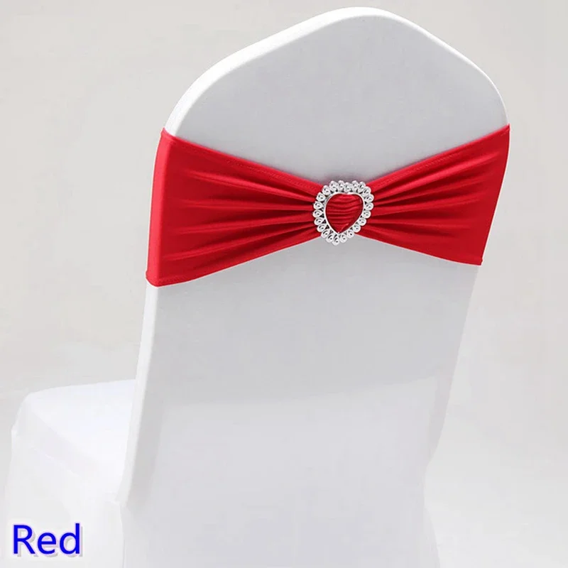 Wedding Decoration Spandex Chair Sash Bow Tie Bands Knot With Love Heart Buckle Stretch For Hotel Birthday Party Banquet Event 6