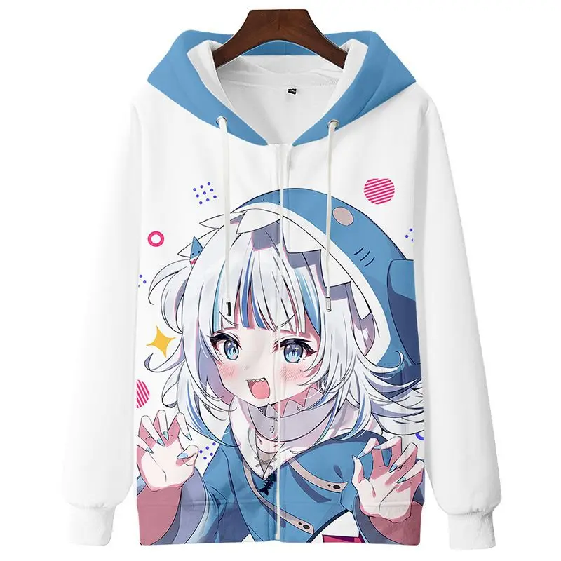 

Gawr Gura 3D printed zipper hoodie virtual anchor animation zipper sweatshirt casual coat men and women vtuber anime clothes
