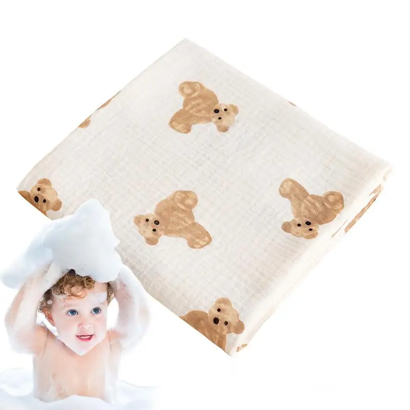 

Baby Towels Double-Layer Gauze Muslin Baby Towel Breathable 39.37x39.37in Kids Shower Towel Cute Large Swaddle Blanket For Girls