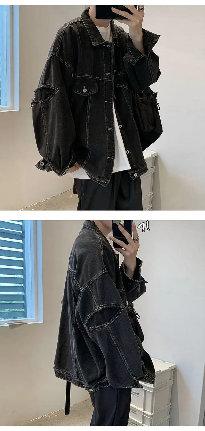 racer jacket GODLIKEU Spring Autumn Long Sleeve Black Oversized Harajuku Denim Jeans Jacket Men Clothing Fashion Korean Tops men jackets