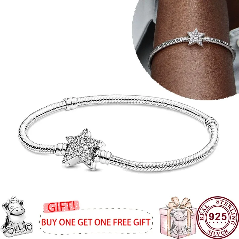 Hot Selling 925 Silver Shining Eternal Love Heart Women's Original Meteor Logo Feather Bracelet Wedding DIY Charm Jewelry