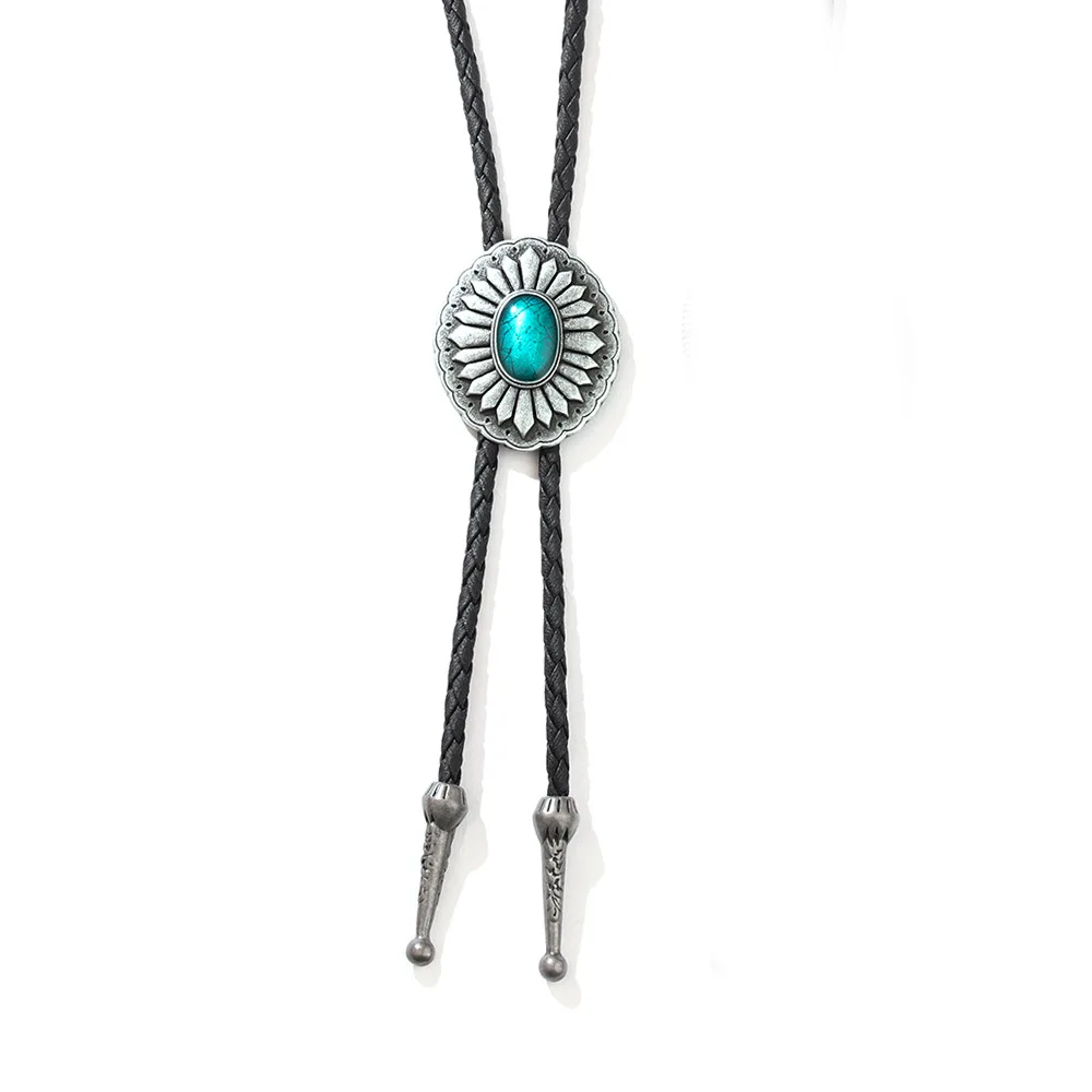 Bolo Tie Adjustable Vintage Sweater Chain Leather High-end Metal Petal Oil Painting Personalized Pendants Necklace Jewelry 6