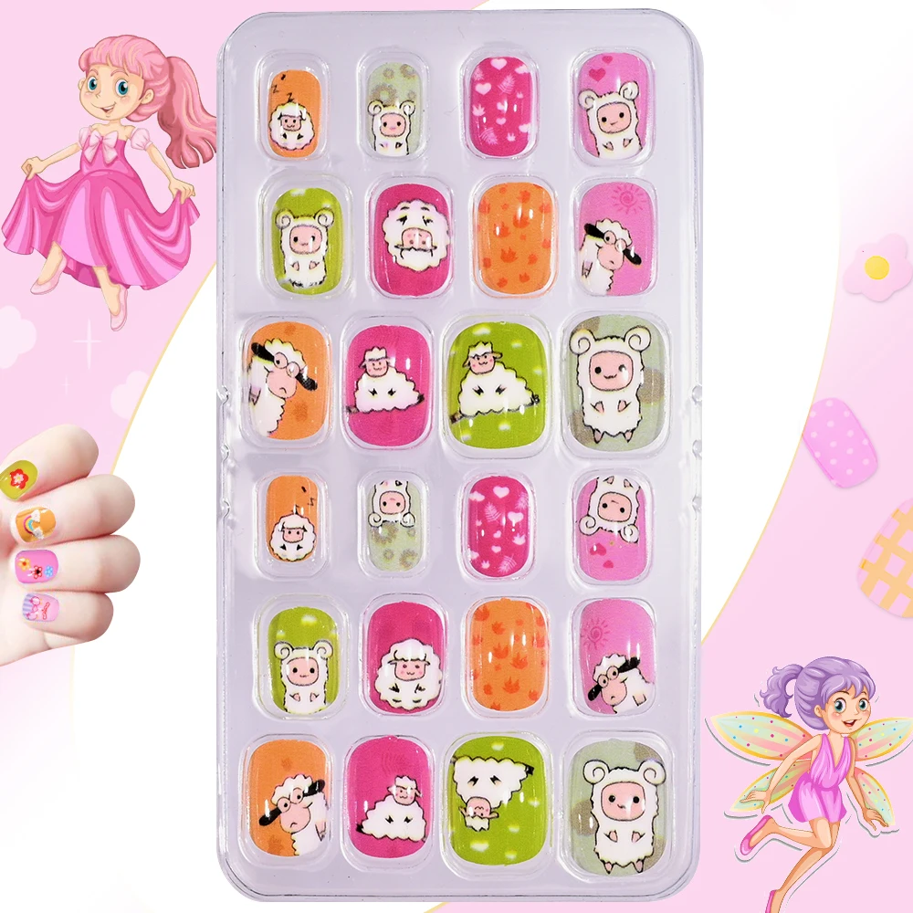 120Pcs Kids Cartoon Press-On Short Fake Nails