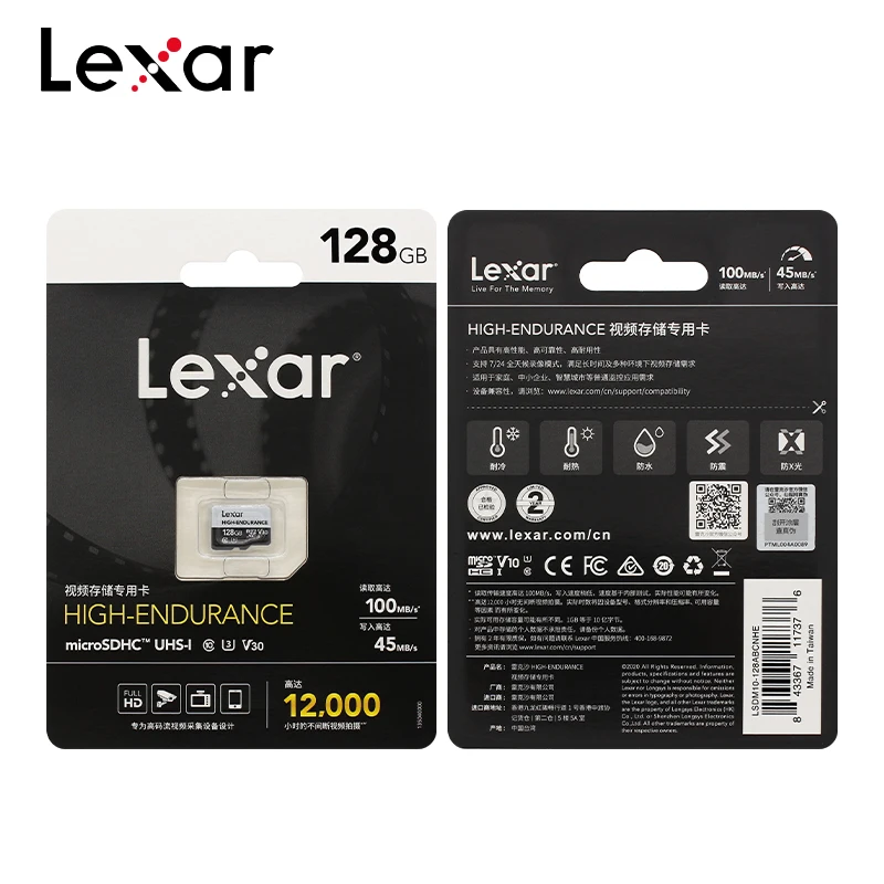 Lexar 고내구성 마이크로 SD 카드, 최대 100 MB/s 메모리 카드, 32GB V10 64GB 128GB V30 C10 방수 TF 카드, 4K 비디오용