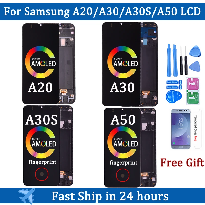 Display Super Amoled Per Samsung Galaxy A20 Lcd A30 A50 Lcd A30S Touch Screen Digitizer Per A205F A305F A307F A505F Display Lcd