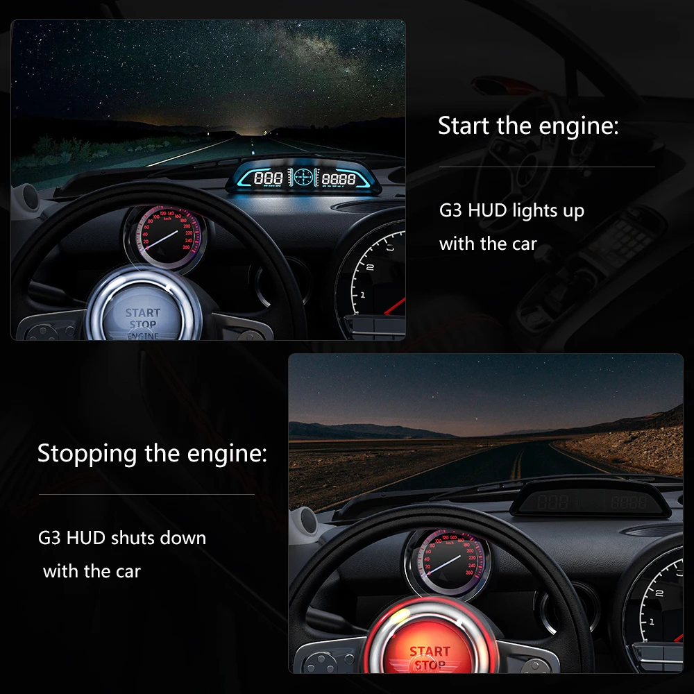 WYOBD G3 GPS HUD Heads Up Display Car Speedometer Smart Digital Alarm Reminder Meter Car Electronics Accessories for All Cars