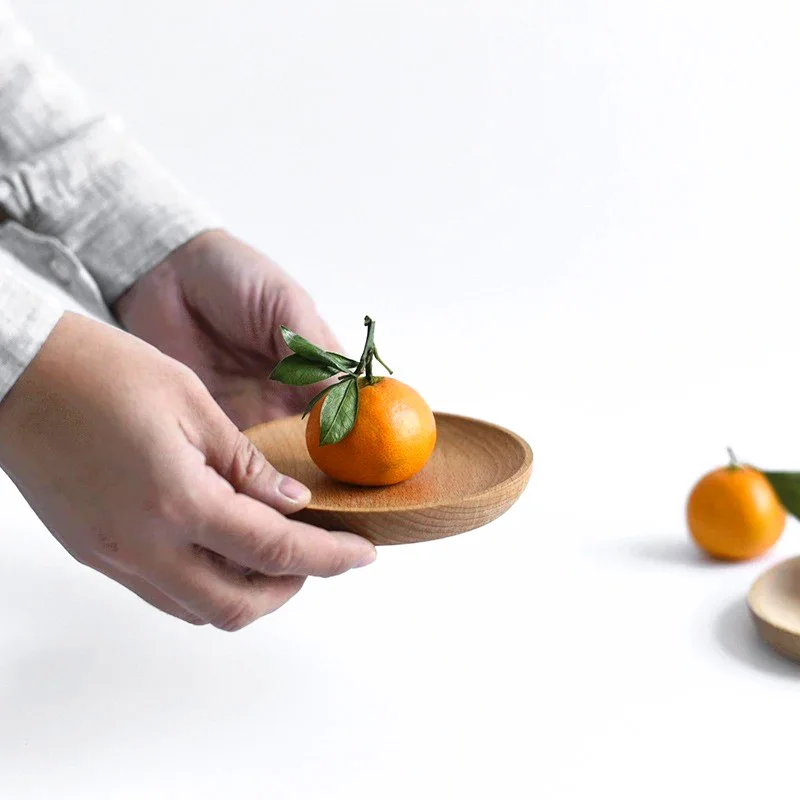 Unfinished Round Beech Wood Serving Platter, Wooden eating plate for Food Fruit, Dinnerware