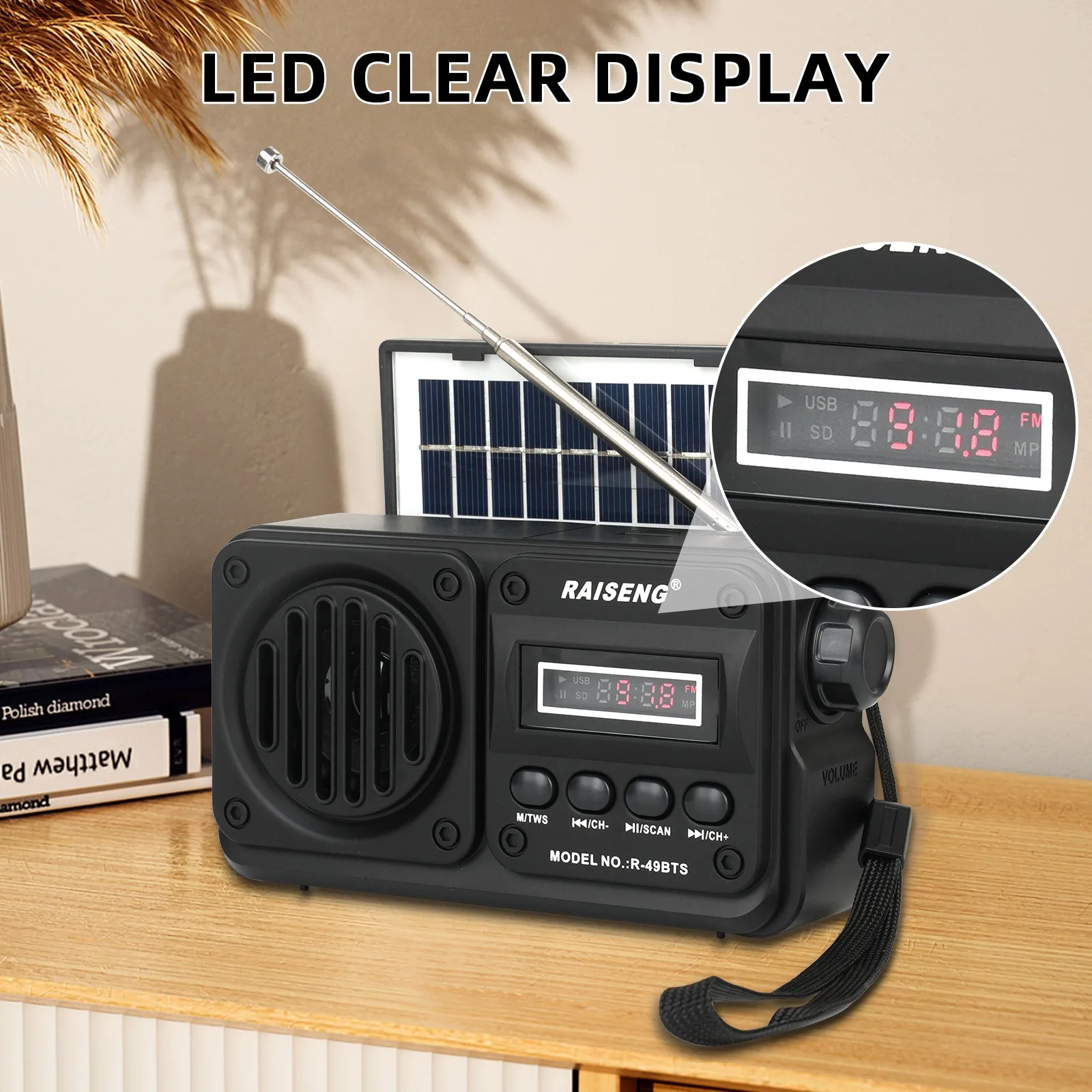 Emergency Solar Rechargeable Radio, Bass Card, High-quality Bluetooth Speaker, FM Automatic Search Radio