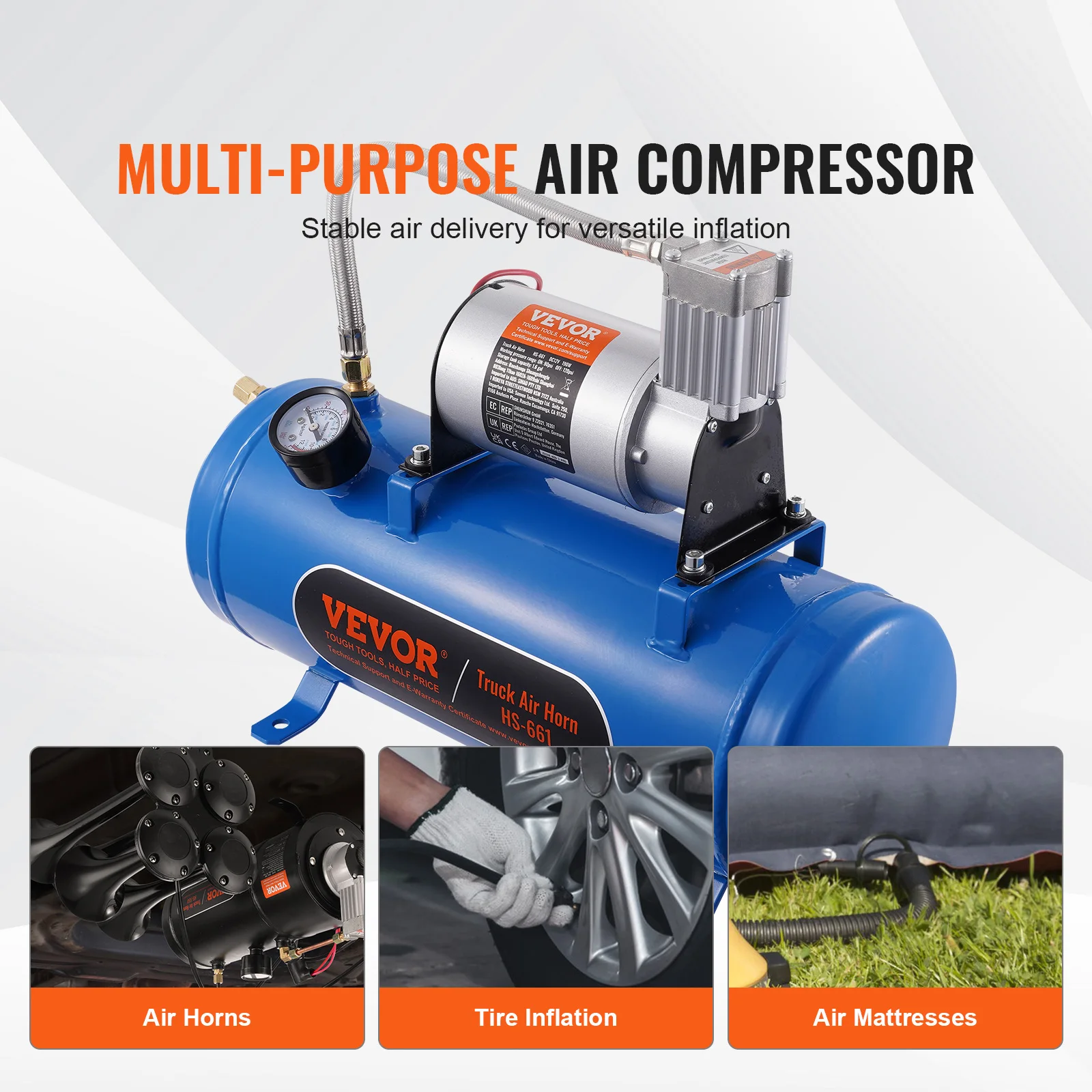Portable Air Compressor 12V Air Compressor Tank 1.6 Gallon/6 L 120 psi Onboard Air Compressor System for Train Horns Inflating Tires