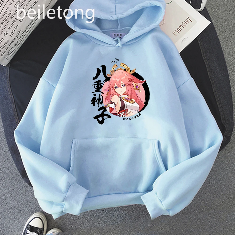 Kawaii Yae Miko Genshin Impact Anime Hoodie Aesthetic Harajuku Hoody Women Cartoon Graphic Tops Pullover Sweatshirts Streetwear