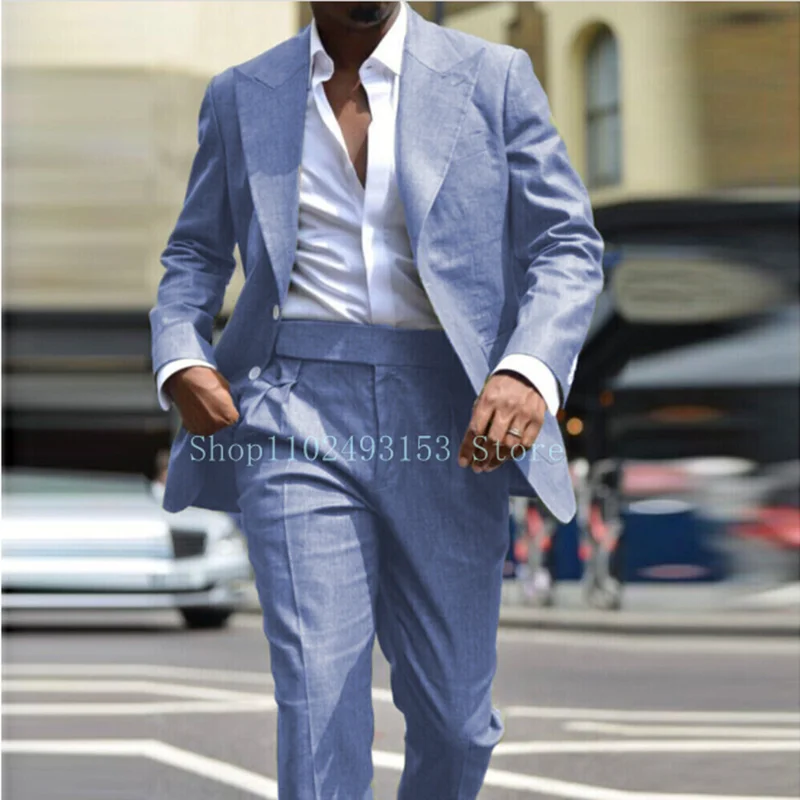 2023 Tailor Made Male Suits Slim Fit Casual Peak Lapel Two Buttons 2 Pieces Best Men Groom Wear Suits Blazer+Pants Costume Homme